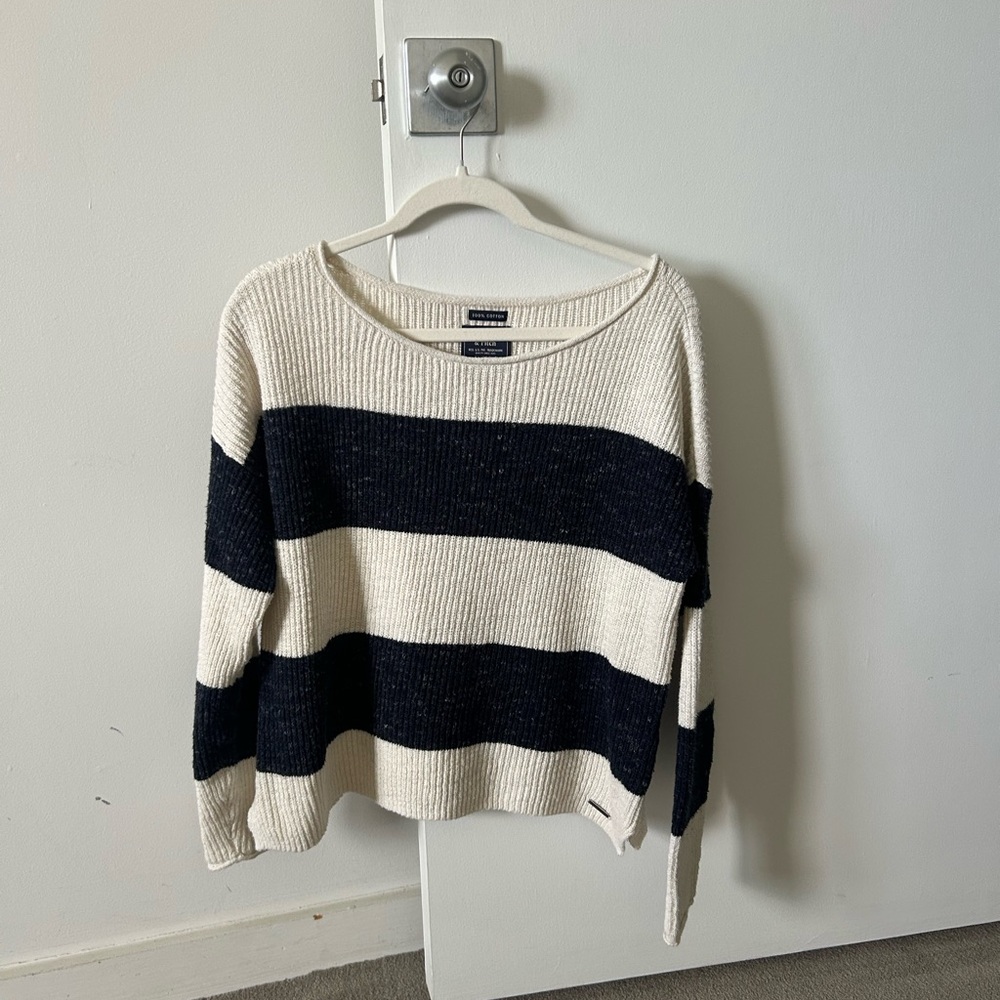 Abercrombie & Fitch Navy and White Cotton Sweater